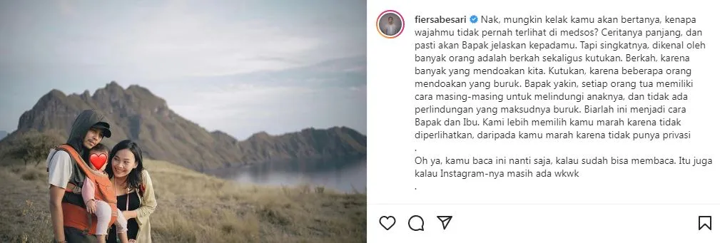 Fiersa Besari Ungkap Alasan Tak Pernah Tunjukkan Wajah Anak, Singgung Soal Kutukan 3 Fiersa Besari