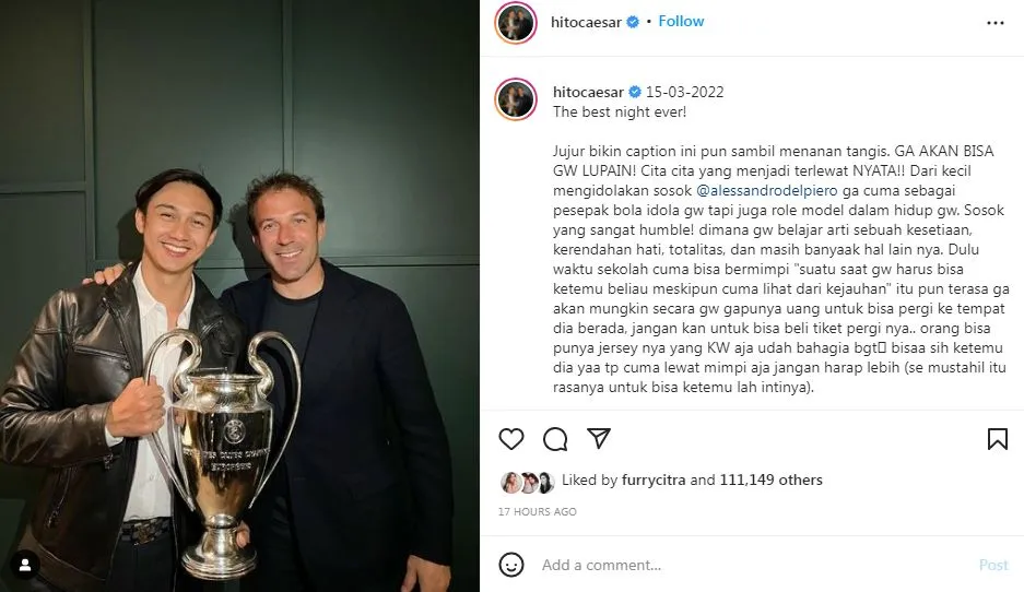 Felicya Angelista Beri Caesar Hito Kejutan, Datangkan Alessandro Del Piero 4 Caesar hito