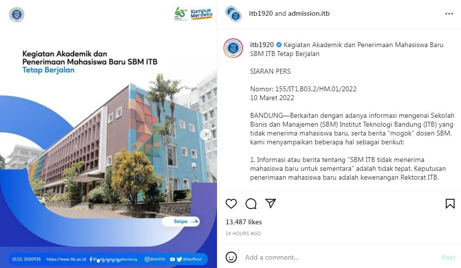 Meski Sedang Konflik, ITB Pastikan SBM Tetap Menerima Mahasiswa Baru 3 ITB