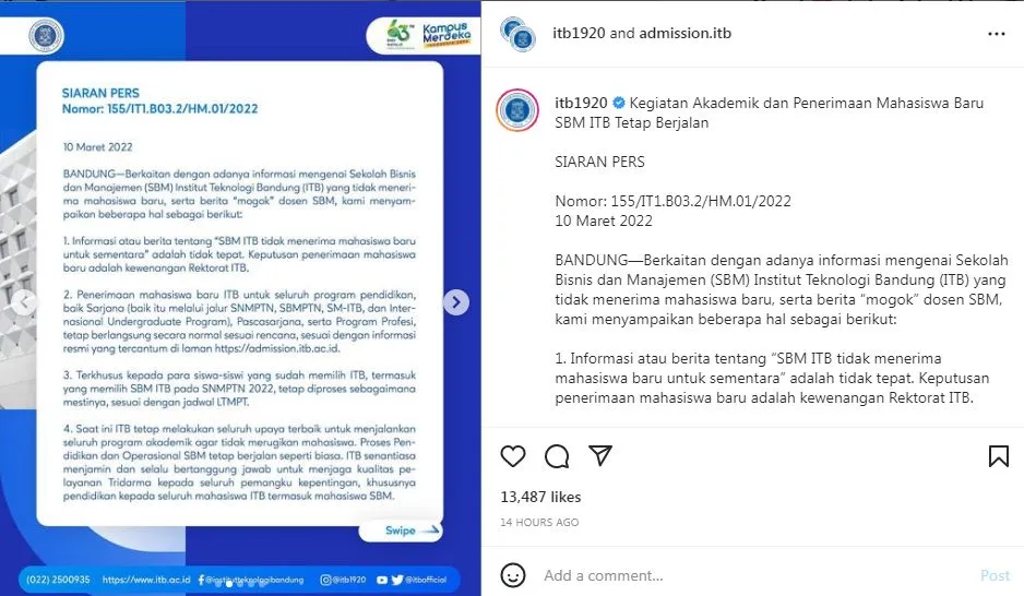 Meski Sedang Konflik, ITB Pastikan SBM Tetap Menerima Mahasiswa Baru 4 ITB