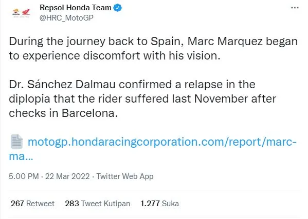 Marc Marquez Alami Diplopia Akibat dari Kecelakaan di Mandalika 3 Marquez