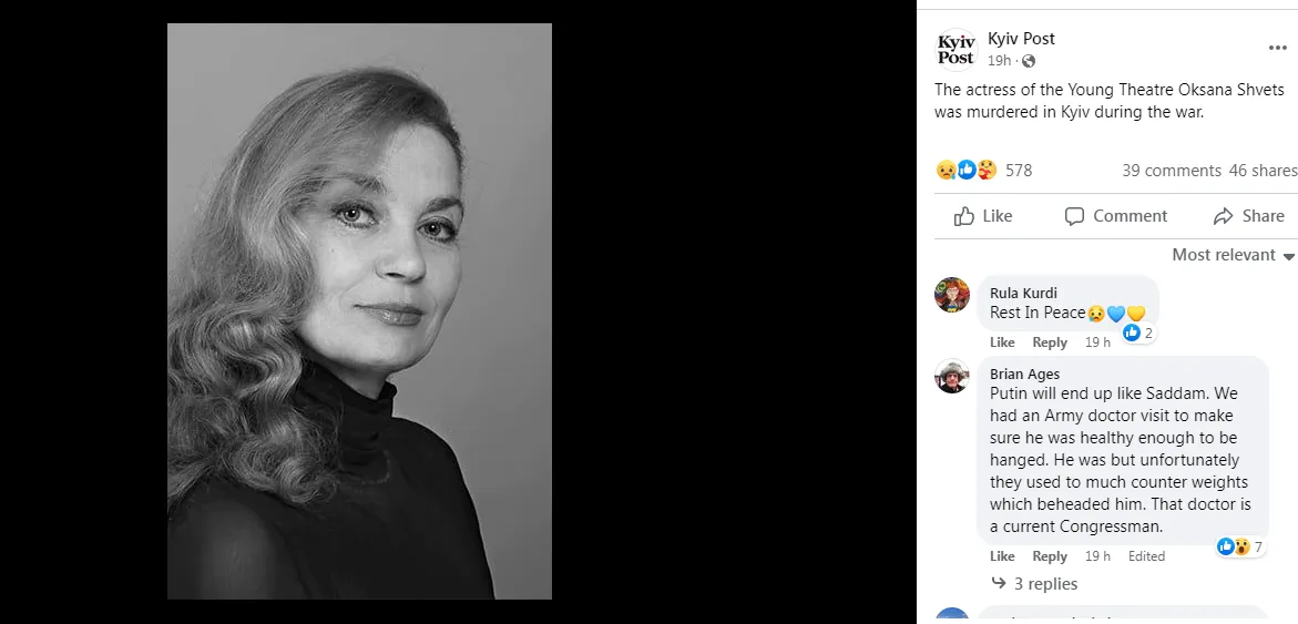 Aktris Ukraina Oksana Shvets Meninggal Dunia Usai Terkena Ledakan Roket Rusia 3 oksana shvets