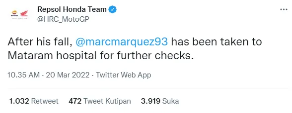 Marc Marquez Dilarikan ke RS Usai Kecelakaan di MotoGP Mandalika 7 Marquez