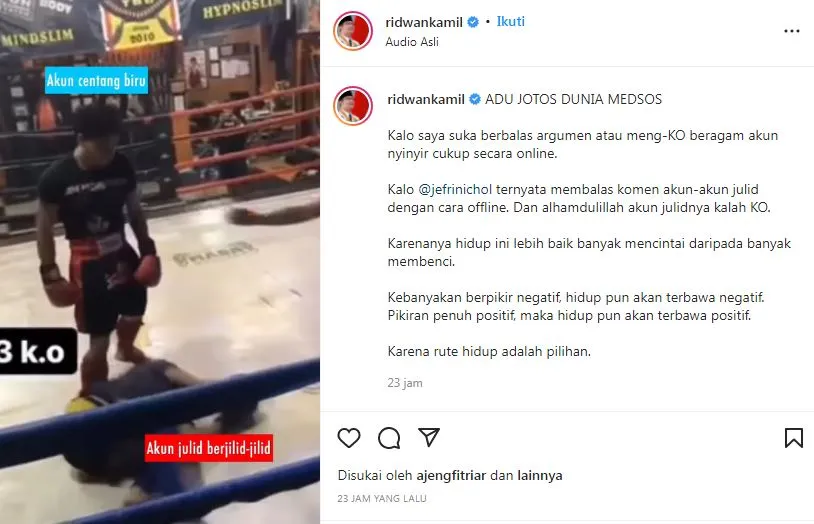 Ridwan Kamil Komentari Aksi Jefri Nichol Duel dengan Warganet di Ring Tinju 4 Ridwan