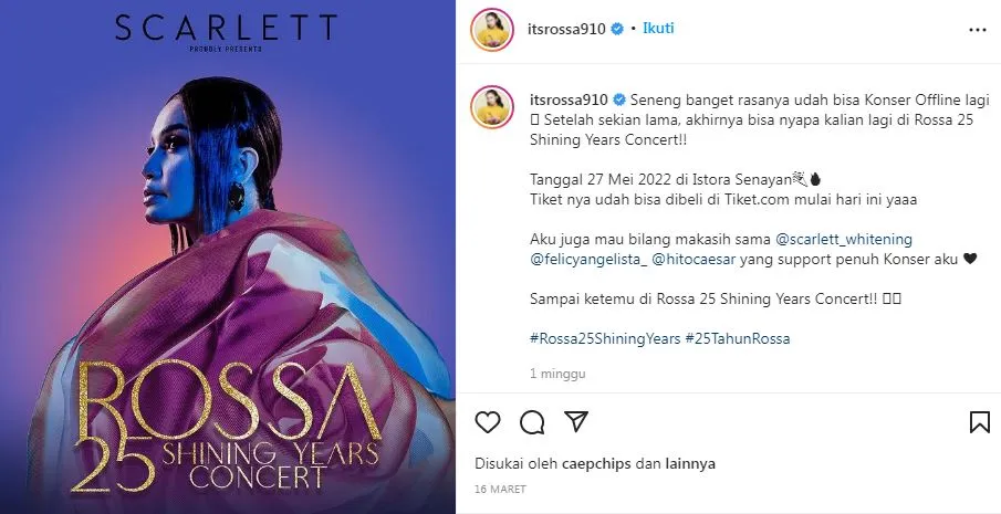 Rossa Gelar Tur Konser di 4 Kota untuk Rayakan 25 Tahun Berkarya 3 Rossa
