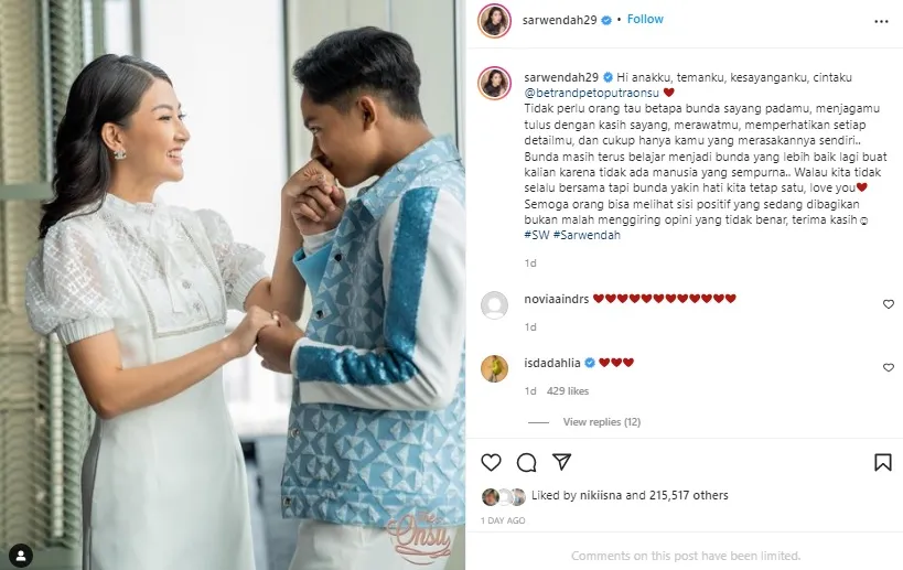 Unggah Foto Bersama Betrand, Sarwendah Ungkap Masih Belajar Jadi Ibu yang Baik 3 Unggahan Sarwendah bersama Betrand Peto