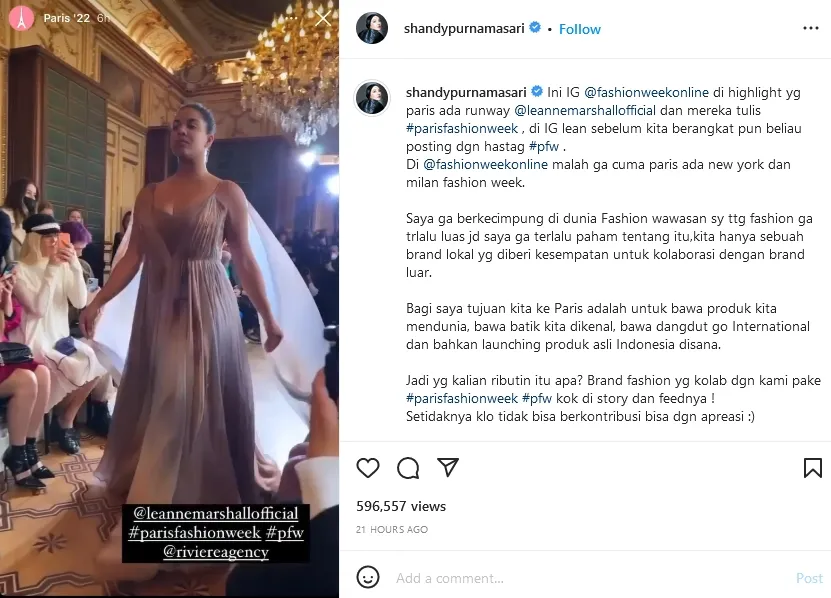 Shandy Purnamasari Buka Suara Soal Paris Fashion Week yang Diikutinya 4 Shandy Purnamasari buka suara