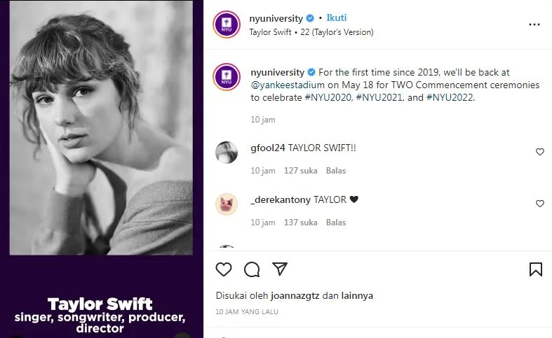 Taylor Swift Terima Gelar Doctor of Fine Arts dari New York University 3 Taylor Swift