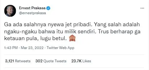 Ernest Prakasa Sentil Juragan 99 Soal Klaim Punya Pesawat Jet Pribadi 3 Ernest Prakarsa