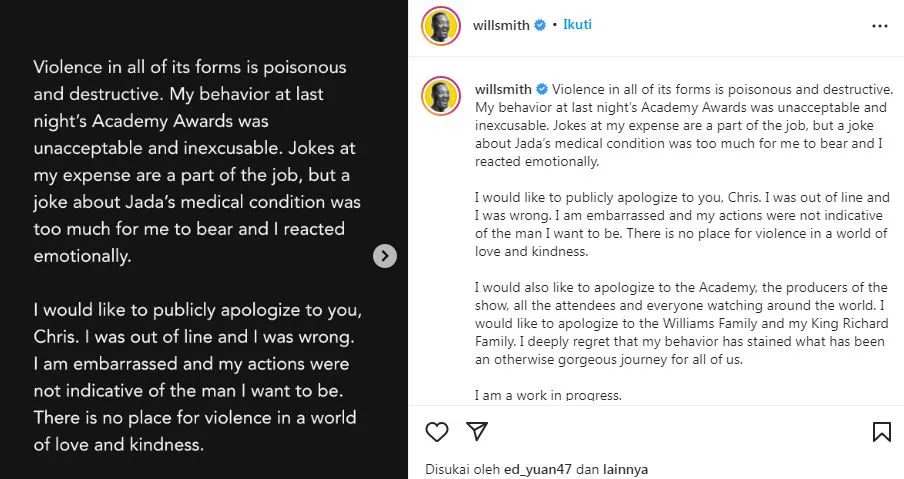 Will Smith Minta Maaf kepada Chris Rock: Saya Berlebihan dan Saya Salah 3 Will Smith
