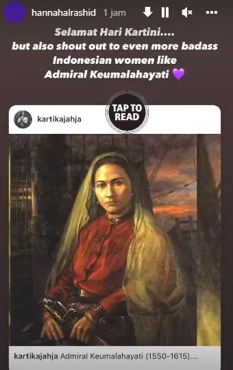 12 Artis Ajak Perempuan Percaya dengan Kemampuan Diri di Hari Kartini 6 IG Story Hannah Al Rashid