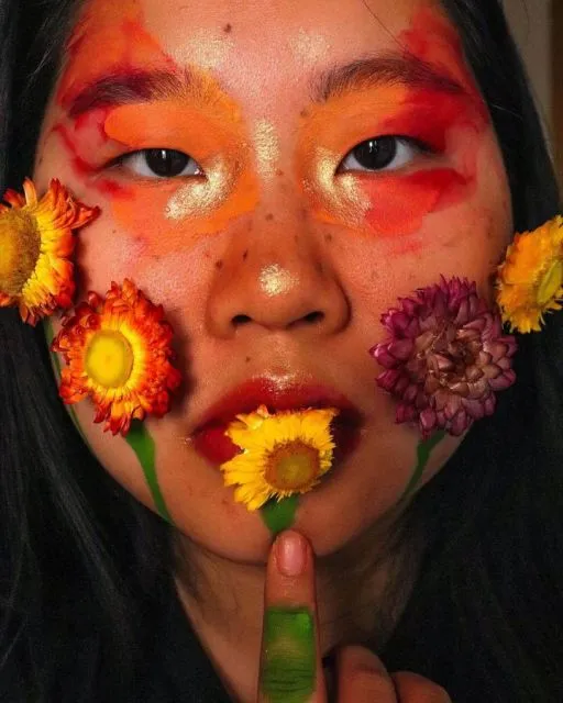 9 Potret Makeup Unik dari Tetesan Cat Wajah ala MUA @sunshinethebee. Stunning! 14 Makeup tema flowery