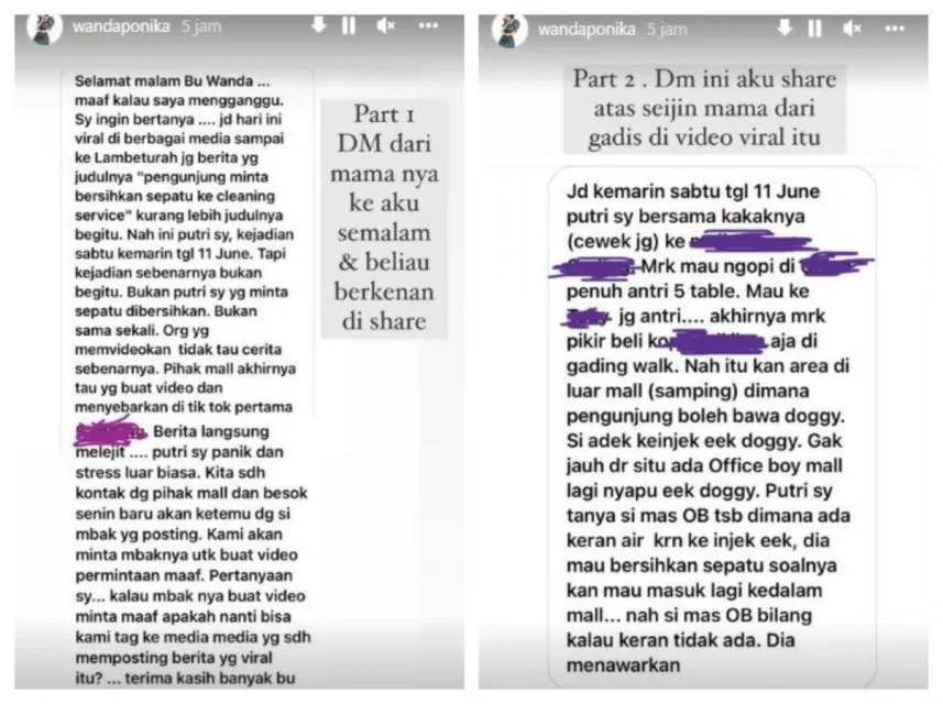 Klarifikasi Ibu dari Pengunjung Mal yang Sepatunya Dibersihkan Petugas OB 5 Viral Cleaning Service