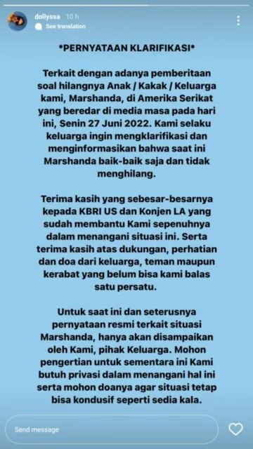 Marshanda Akhirnya Ditemukan, Keluarga Beri Pernyataan Berbeda dari Sahabat 4 Klarifikasi keluarga Marshanda