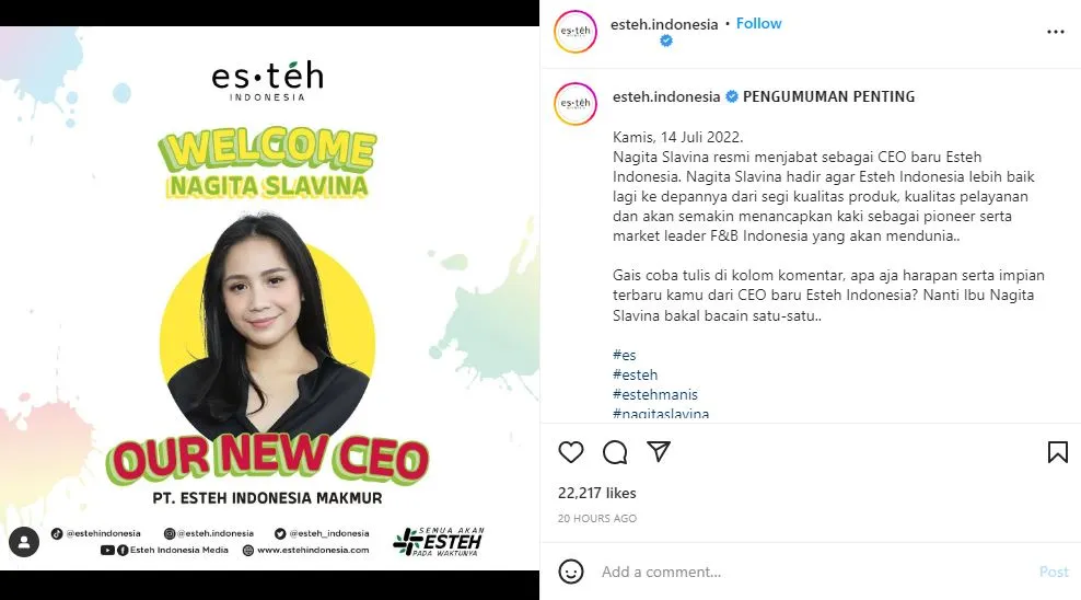 Nagita Slavina Jadi CEO Esteh Indonesia, Auto Ganti Status 'BUMN' 3 Nagita Slavina jadi CEO Esteh Indonesia