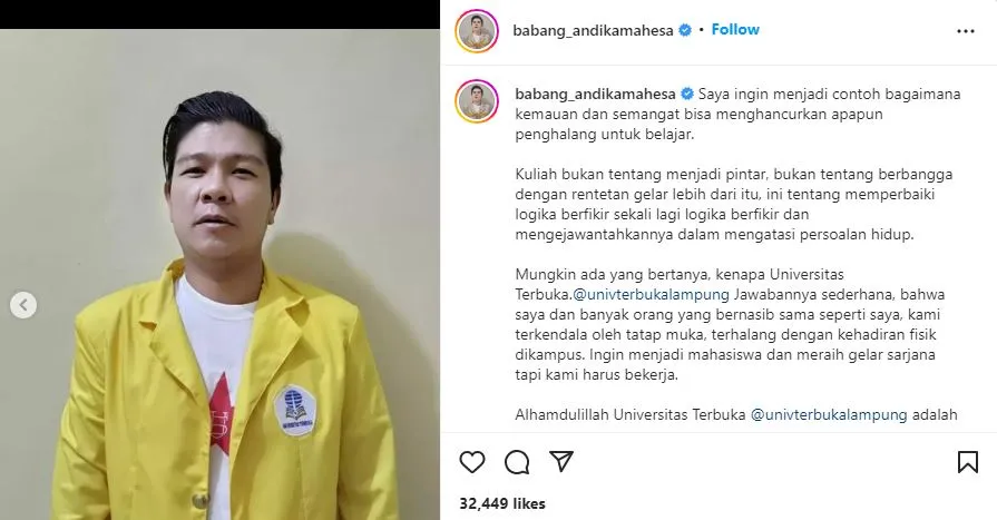 Andika Kangen Band Lanjut Kuliah di Usia 39 Tahun, Alasannya Bikin Salut! 3 Andika Kangen Band lanjut kuliah