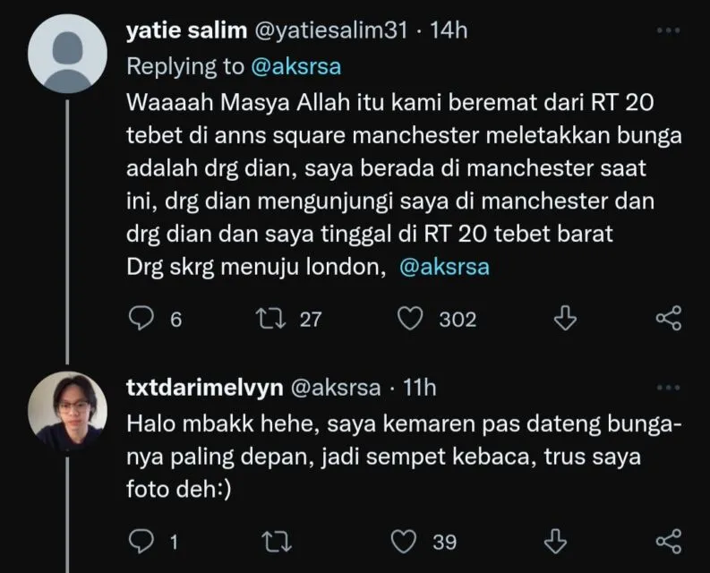 Buket Bunga dari Tebet untuk Ratu Elizabeth II Viral, Wujud Belasungkawa kepada Kanjeng Ratu 2 Karangan bunga dikirim oleh warga Indonesia yang tinggal di Manchester