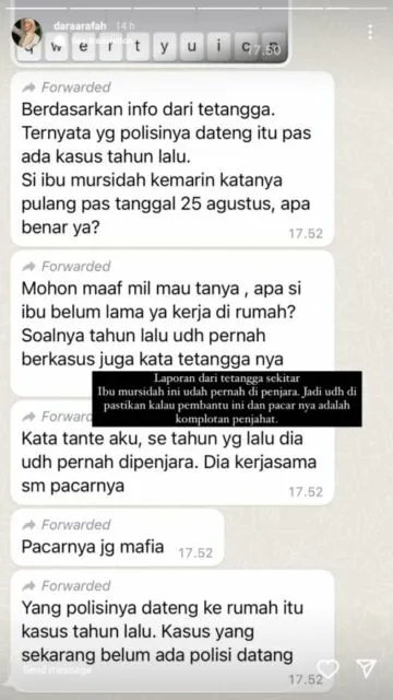 Brankas Dara Arafah Dicuri Mantan ART, CCTV Sempat Dimatikan 6 Pelaku punya rekam jejak kriminal sebelumnya