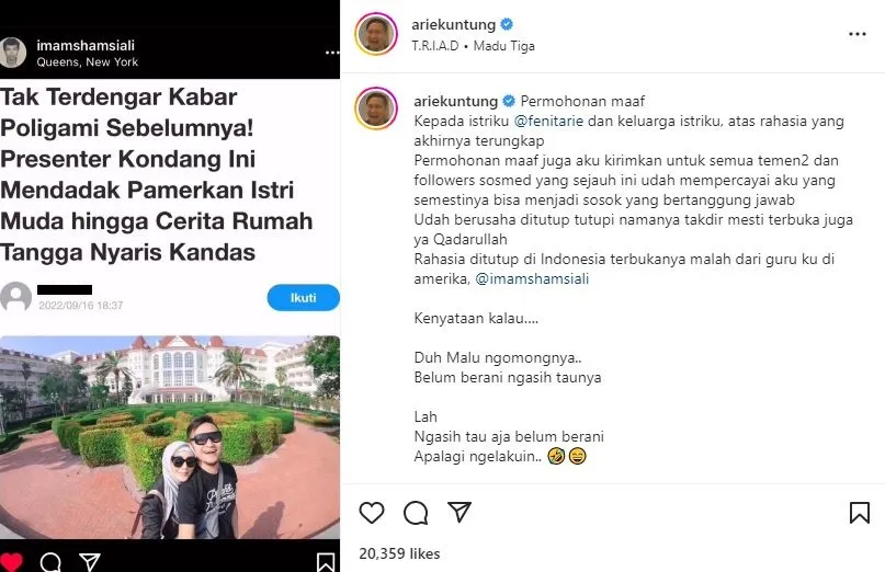 Arie Untung Beri Respons Lucu Usai Heboh Isu Poligami, Gara-gara Headline Berita Ngawur 3 Arie Untung isu poligami