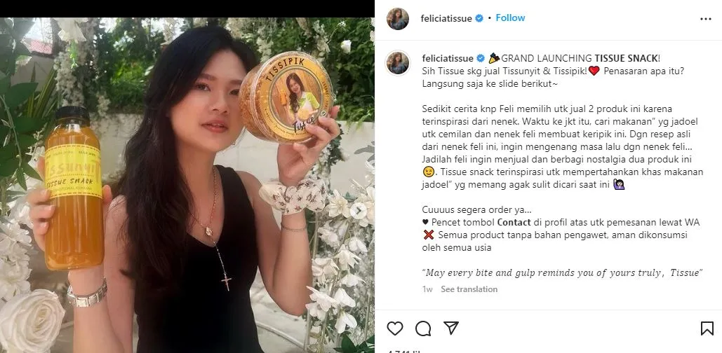 Felicia Tissue Dituding Jualan Kripik karena Gagal Jadi Mantu Presiden, Ibunda Beri Jawaban Menohok 3 Bisnis Felicia Tissue