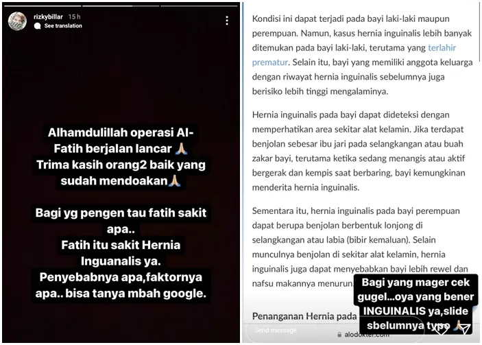 Rizky Billar Ungkap Kondisi Anak Usai Operasi, Sebut Fatih Idap Hernia Inguinalis 5 Rizky Billar ungkap kondisi terkini Fatih pascaoperasi