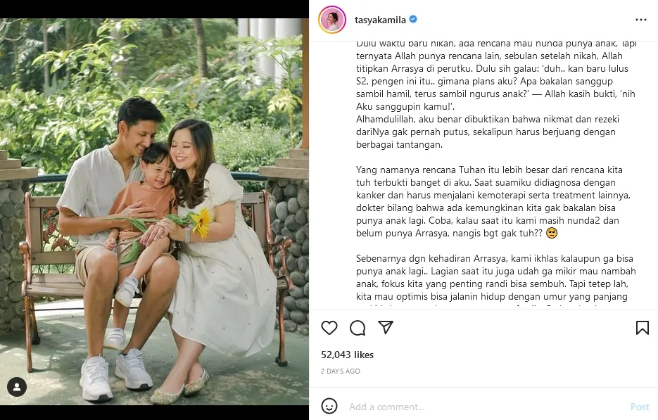Tasya Kamila Ungkap Rintangan Kehamilan Kedua, Ia Menyebutnya Our Miracle Baby 4 Sempat divonis nggak bisa punya anak lagi