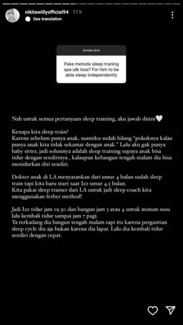 Nikita Willy Biasakan Baby Izz Makan dan Tidur Sendiri, Begini Alasannya 4 Izz dibiasakan tidur sendiri sejak usia 4,5 bulan