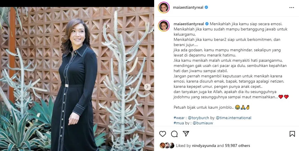 Maia Estianty Beri Nasihat Soal Pernikahan: Petuah Bijak untuk Kaum Jomlo 3 Nasihat Maia Estianty