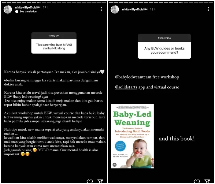 Nikita Willy Biasakan Baby Izz Makan dan Tidur Sendiri, Begini Alasannya 3 Nikita Willy terapkan metode Baby led Weaning