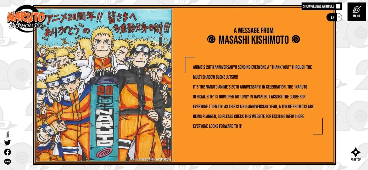 Naruto Rayakan Anniversary ke-20 dengan Video Spesial yang Bikin Penggemar Nostalgia 4 Tampilan website resmi Naruto