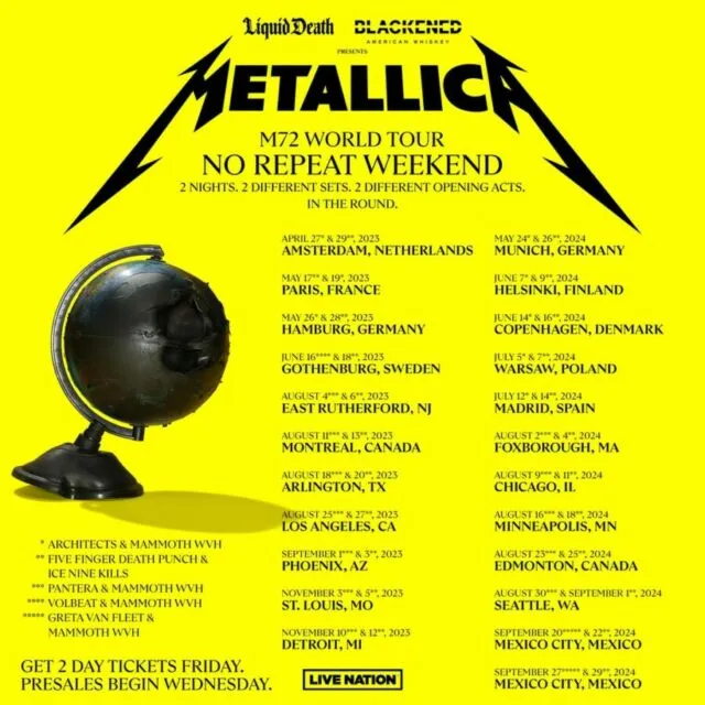 Setelah 6 Tahun, Metallica Umumkan Rilis Album Baru dan Konser Dunia 2 Tahun Sekaligus 6 Jadwal konser Metallica 2023-2024