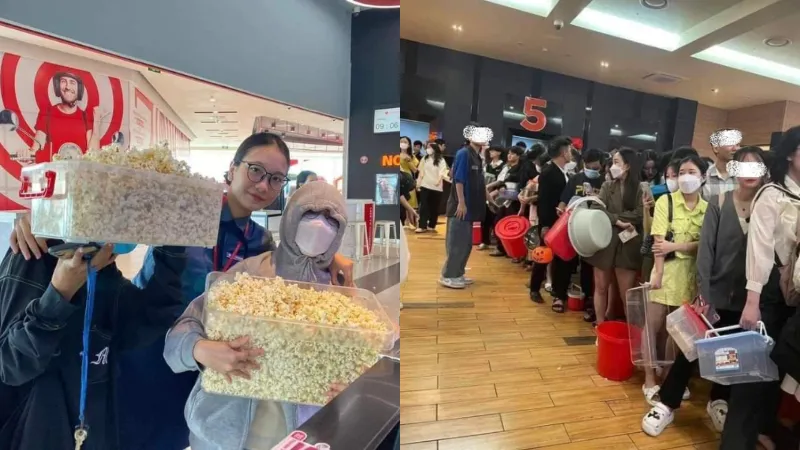Viral Bioskop di Vietnam Gratiskan Popcorn Sepuasnya, Pengunjung sampai Bawa Ember 3 Popcorn gratis di bioskop Vietnam