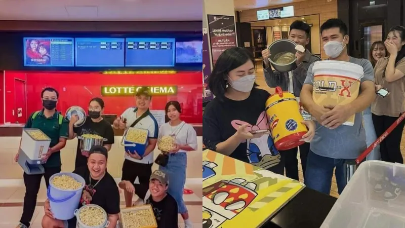 Viral Bioskop di Vietnam Gratiskan Popcorn Sepuasnya, Pengunjung sampai Bawa Ember 4 Popcorn gratis di bioskop Vietnam