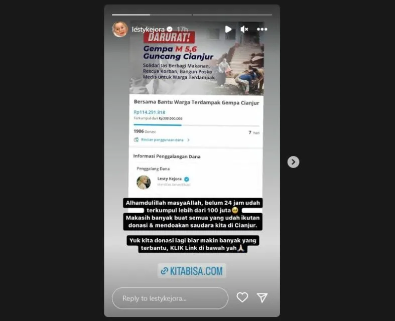 Keluarga Ikut Terdampak, Lesti Kejora Galang Dana untuk Korban Gempa Cianjur 3 Lesti Kejora buka donasi