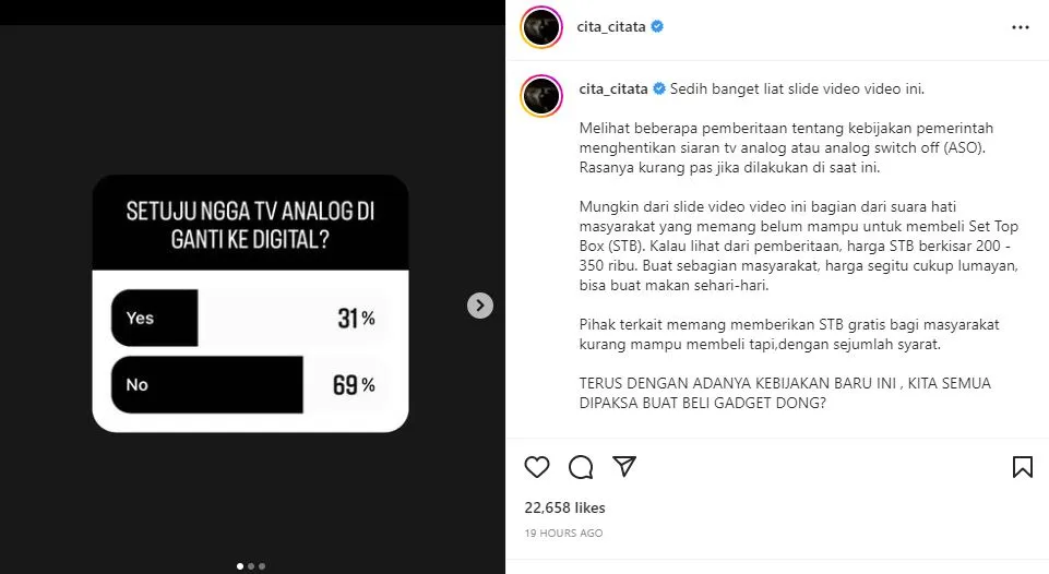 Cita Citata Soroti Penghapusan TV Analog, Berharap Nggak Ada Pihak yang Ambil Keuntungan 3 Cita Citata kritik penghapusan tv analog