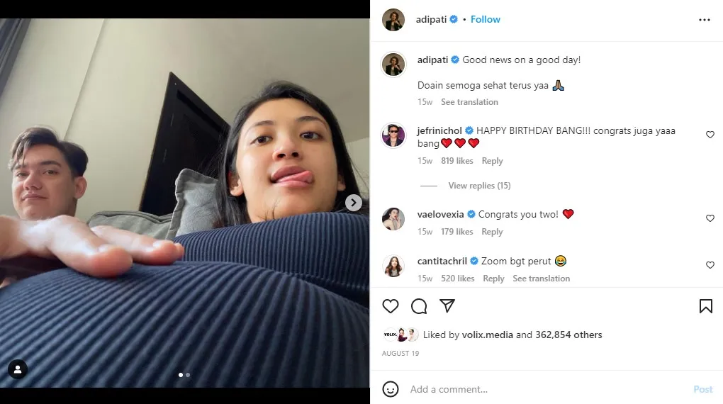 Adipati Dolken dan Canti Tachril Sambut Kelahiran Anak Pertama Mereka. Selamat! 4 Adipati Dolken umumkan kehamilan istri
