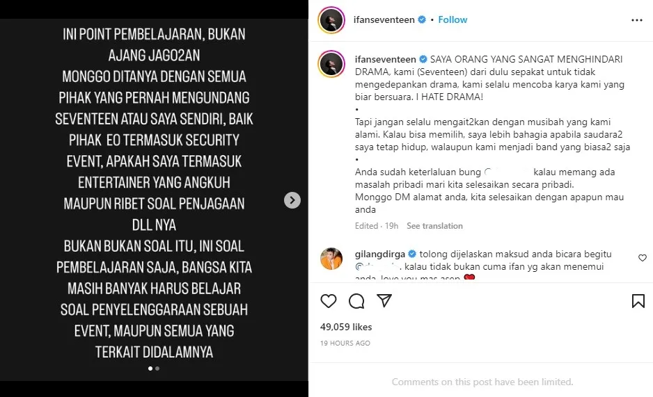 Ifan Seventeen Geram, Lagi Asyik Manggung Tiba-tiba Dipaksa Berhenti oleh Sekuriti 4 Warganet yang menyinggung bencana gempa dan tsunami