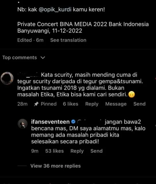 Ifan Seventeen Geram, Lagi Asyik Manggung Tiba-tiba Dipaksa Berhenti oleh Sekuriti 3 Warganet yang menyinggung bencana gempa dan tsunami