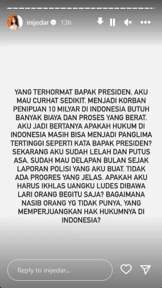 Jessica Iskandar Tulis Surat ke Presiden Jokowi, Putus Asa Kasus Hukumnya Tak Ada Kemajuan 4 Isi surat Jessica Iskandar