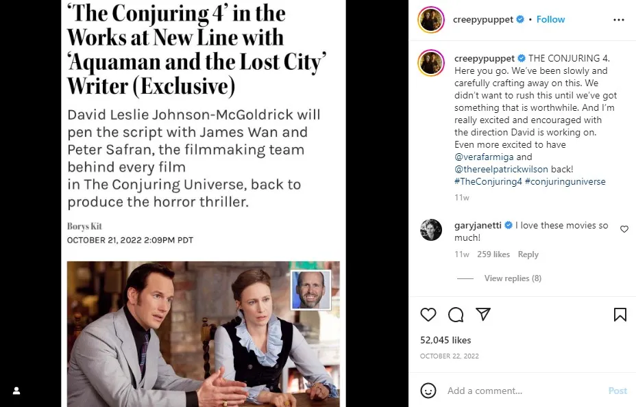 The Conjuring 4 Mungkin Akan Jadi Film Terakhir dari Conjuring. Sudah Nonton 3 Film Sebelumnya? 4 Pengumuman James Wan soal Conjuring 4