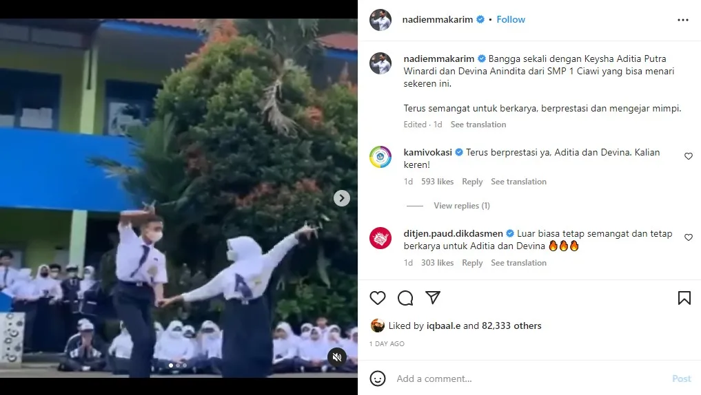 Agnez Mo Akhirnya Bertemu Pelajar SMPN 1 Ciawi yang Jago Dansa, Tonton Langsung Aksi Tarinya 6 Dukungan Nadiem Makarim kepada dua pelajar SMPN 1 Ciawi