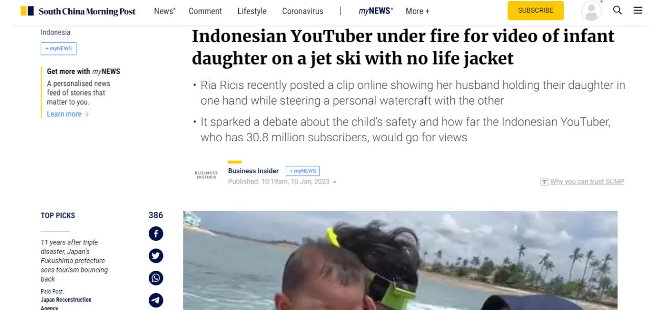 Ria Ricis Nekat Ajak Anak Main Jetski, Media Asing & Komnas Anak Soroti Standar Keamanan 3 Ria Ricis disorot media asing