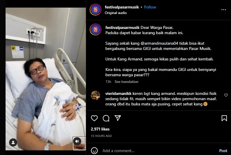 Armand Maulana Dirawat karena Demam Berdarah, Terpaksa Batal Manggung di Pasar Musik Festival 2 Armand Maulan kena DBD