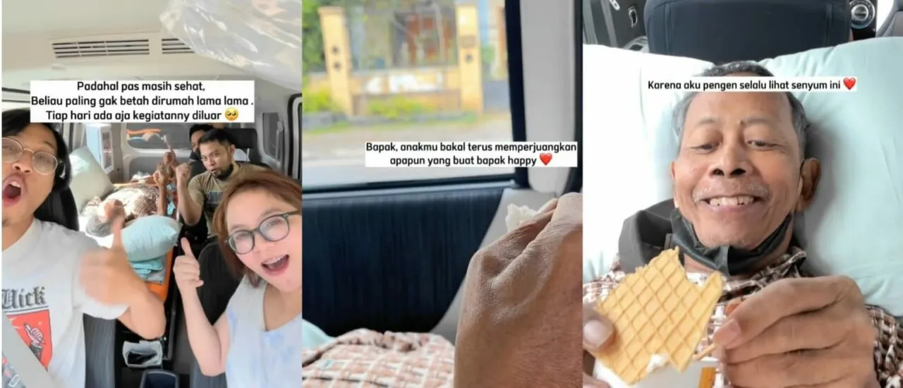 Kisah Haru Anak Belikan Ambulans untuk Ayahnya yang Sakit Biar Bisa Ikut Jalan-Jalan 2 Momen Mutiara dan keluarga mengajak sang ayah jalan-jalan