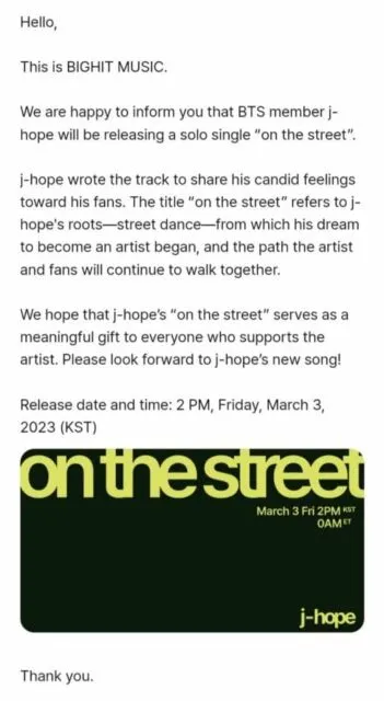 Batalkan Penundaan Wamil, J-Hope BTS Siap Susul Jin Usai Rilis Single 'On the Street' 8 Single 'on the street' J-Hope BTS