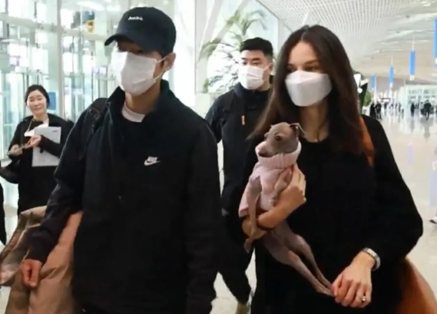 Song Joong-ki & Katy Louise Saunders Perdana Sapa Awak Media, Kompak di Bandara Menuju Hungaria 2 Katy Louise membawa anjing peliharaannnya saat berada di bandara | Credit: YouTube NewsenTV