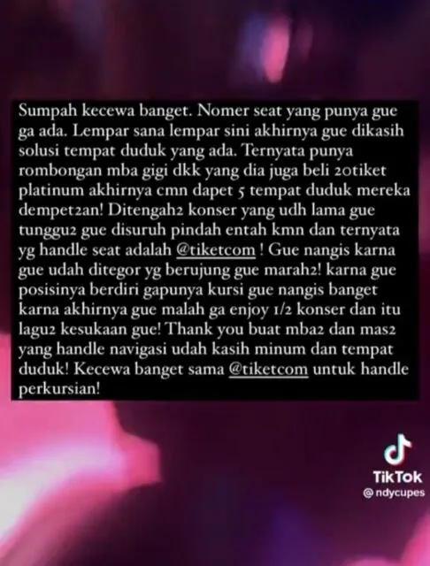 Di Balik Kemeriahan Konser Blackpink, Melly Goeslaw dan Warganet Curhat Tak Dapat Kursi 3 Akun @ndycupes terpaksa pindah kursi saat konser BLACKPINK