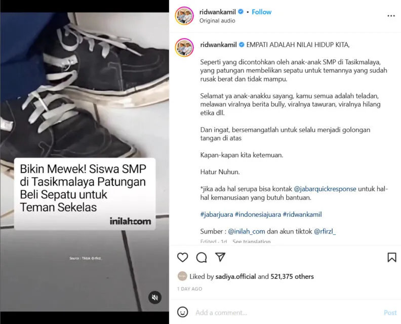 Aksi Haru Siswa SMP di Tasikmalaya Patungan Beli Sepatu untuk Teman, Ramai Tuai Apresiasi 4 Aksi siswa SMP patungan beli sepatu untuk temannya viral di medsos