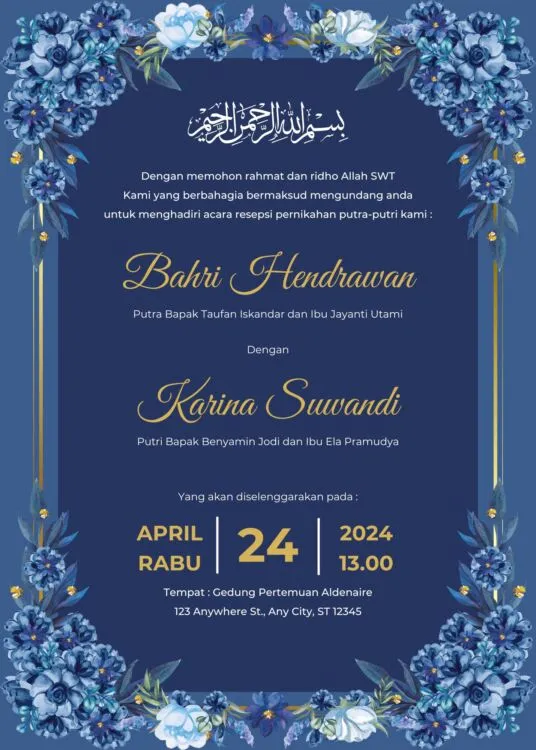Contoh Kata-Kata Undangan Pernikahan, Singkat Namun Berkesan 14 hipwee-Biru Putih Emas Undangan Resepsi Pernikahan