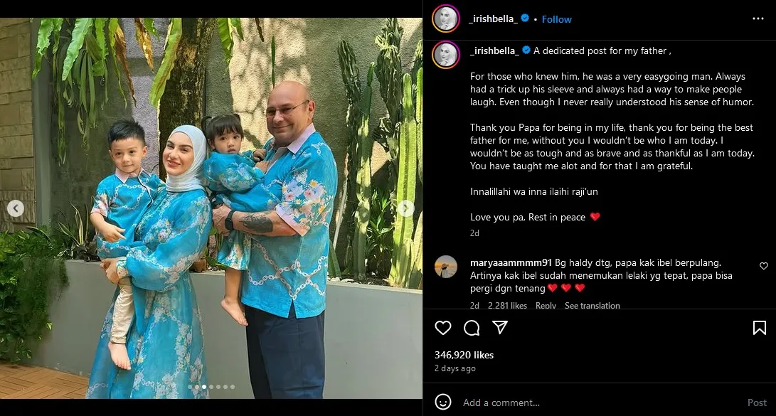 Ayah Irish Bella Meninggal Dunia di Belgia, Kunjungan Beberapa Minggu Lalu Jadi Pertemuan Terakhir 2